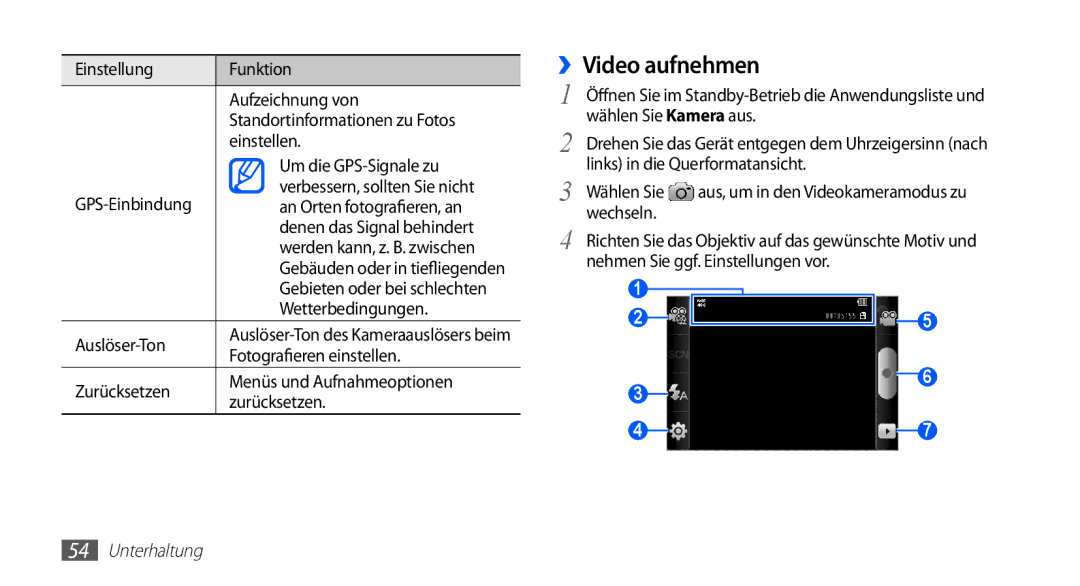 Samsung GT-S5830OKZDBT, GT-S5830OKYXEG, GT-S5830OKADBT, GT-S5830OKACOS, GT-S5830UWADBT, GT-S5830RWAEPL manual ››Video aufnehmen 