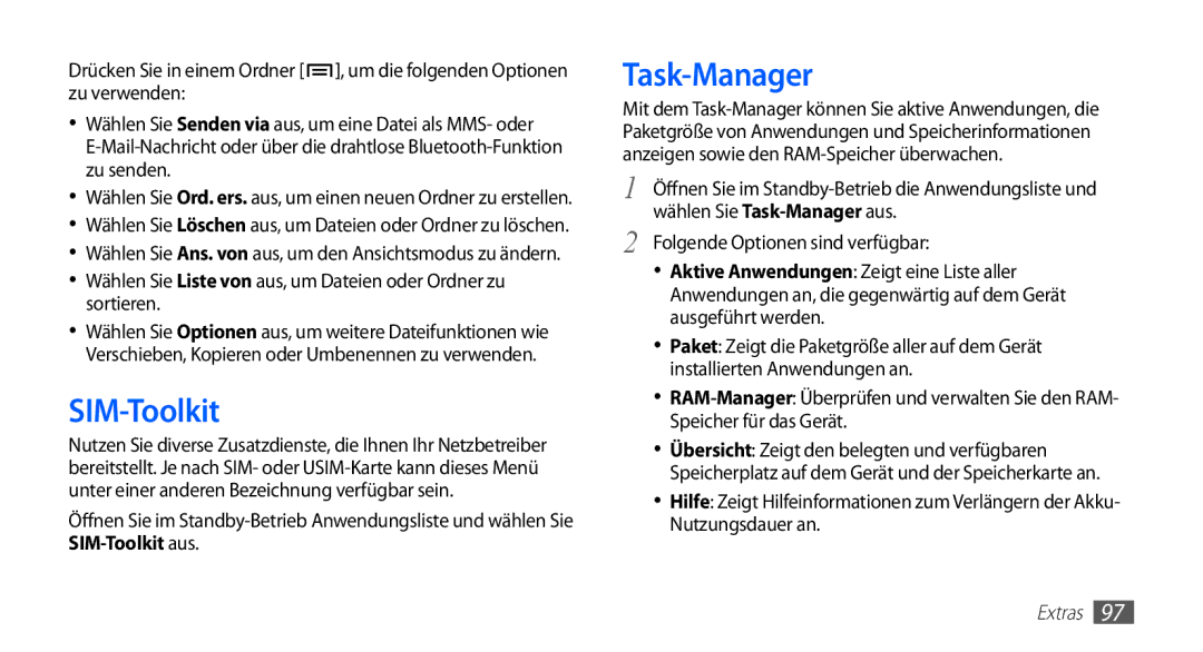 Samsung GT-S5830RWAATO, GT-S5830OKZDBT, GT-S5830OKYXEG, GT-S5830OKADBT, GT-S5830OKACOS manual SIM-Toolkit, Task-Manager 