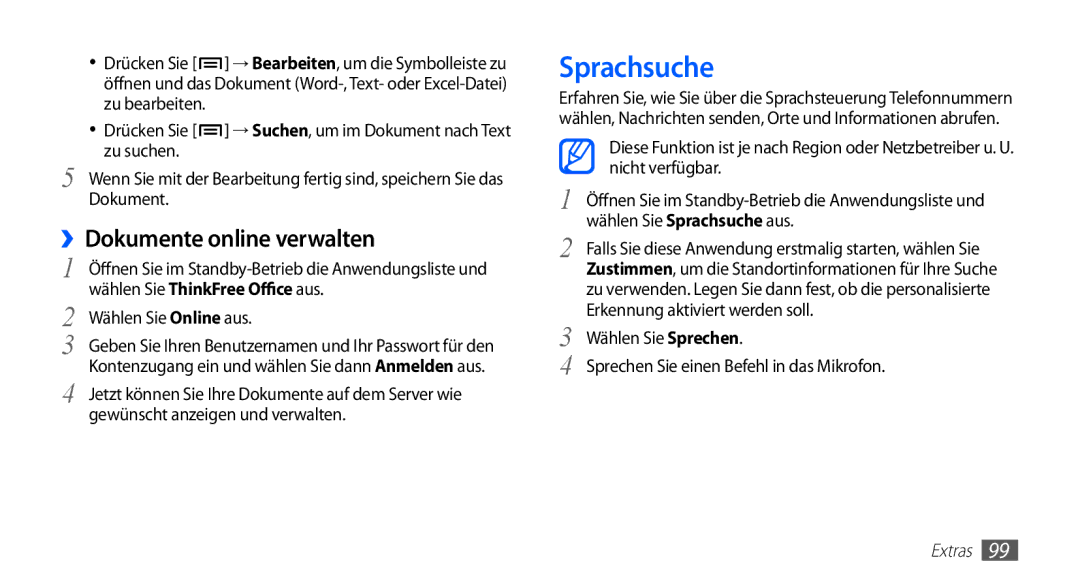 Samsung GT-S5830OKYDBT Sprachsuche, ››Dokumente online verwalten, Wählen Sie Online aus, Gewünscht anzeigen und verwalten 