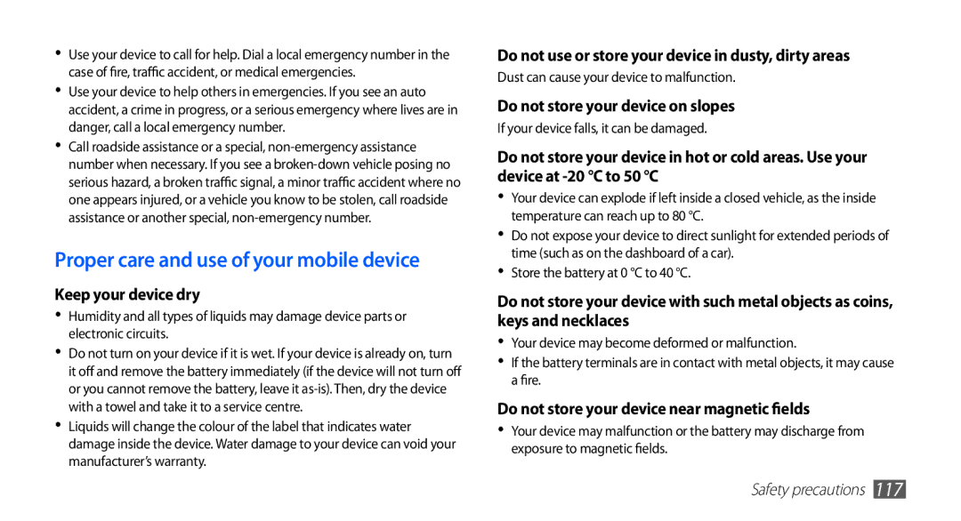 Samsung GT-S5830OKZEPL, GT-S5830OKZDBT, GT-S5830OKYXEG manual Proper care and use of your mobile device, Keep your device dry 