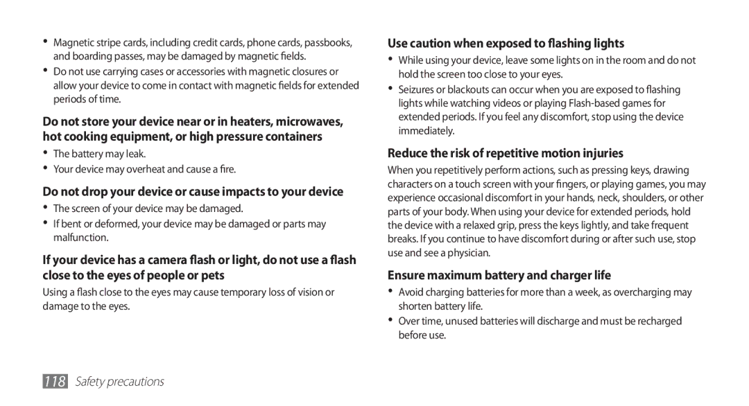 Samsung GT-S5830RWADBT, GT-S5830OKZDBT, GT-S5830OKYXEG, GT-S5830OKADBT manual Use caution when exposed to flashing lights 