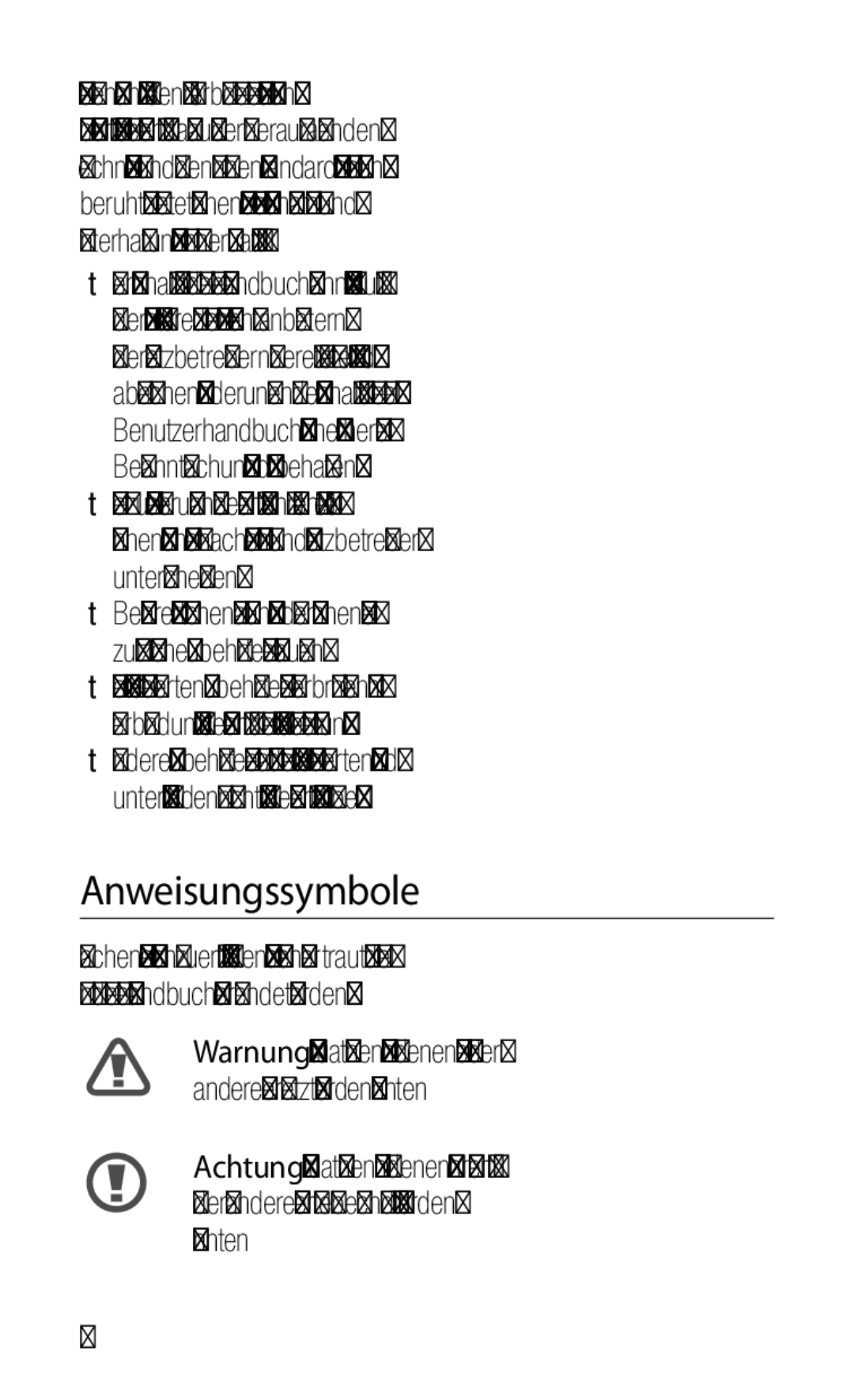 Samsung GT-S5830OKACOS, GT-S5830OKZDBT, GT-S5830OKYXEG, GT-S5830OKADBT, GT-S5830UWADBT, GT-S5830RWAEPL manual Anweisungssymbole 