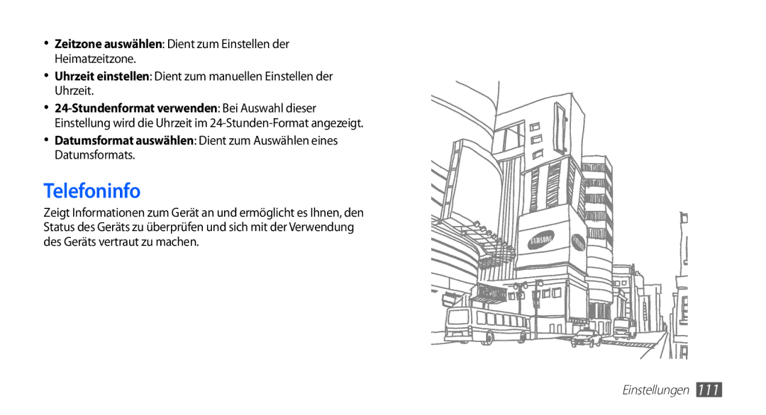 Samsung GT-S5830OKACOS, GT-S5830OKZDBT manual Telefoninfo, Zeitzone auswählen Dient zum Einstellen der Heimatzeitzone 