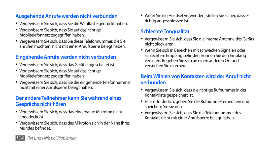 Samsung GT-S5830OKAVIA Ausgehende Anrufe werden nicht verbunden, Vergewissern Sie sich, dass das Gerät eingeschaltet ist 