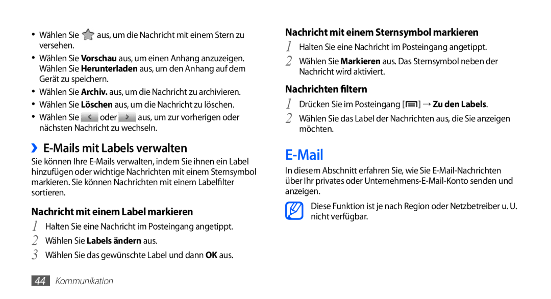 Samsung GT-S5830OKZVIA, GT-S5830OKZDBT, GT-S5830OKYXEG, GT-S5830OKADBT, GT-S5830OKACOS ››E-Mails mit Labels verwalten 