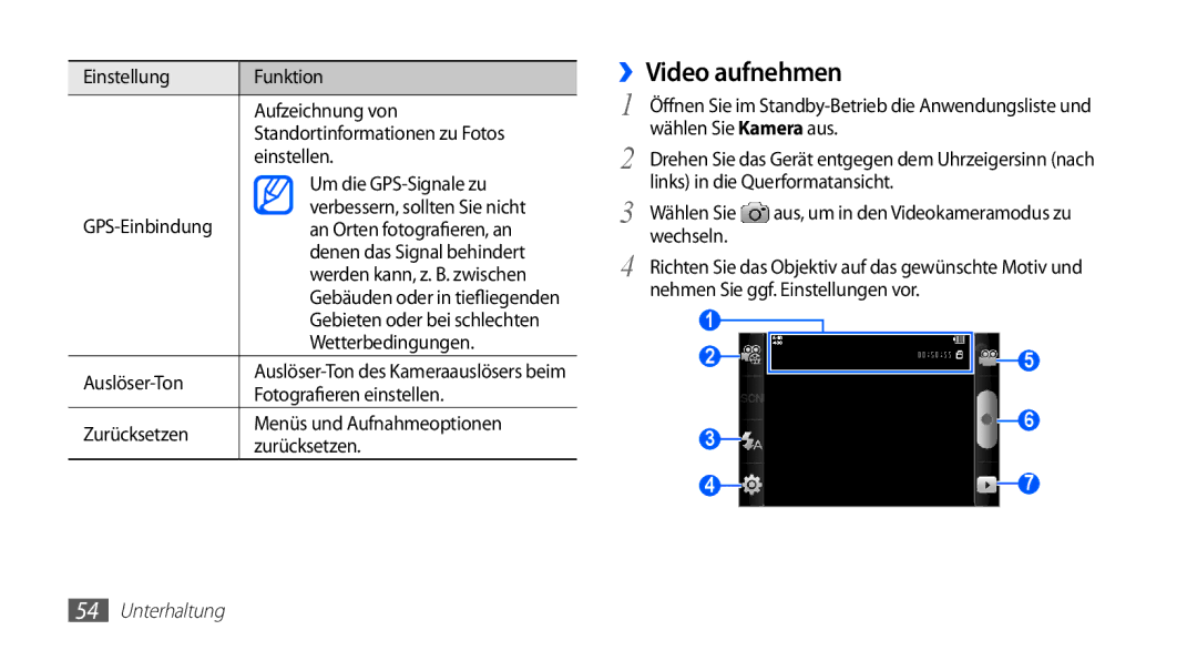 Samsung GT-S5830OKZDBT, GT-S5830OKYXEG, GT-S5830OKADBT, GT-S5830OKACOS, GT-S5830UWADBT, GT-S5830RWAEPL manual ››Video aufnehmen 