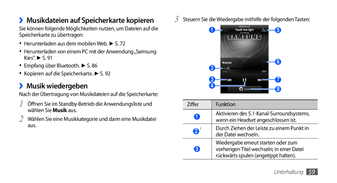 Samsung GT-S5830RWAEPL, GT-S5830OKZDBT, GT-S5830OKYXEG manual Der Datei wechseln, Wiedergabe erneut starten oder zum 