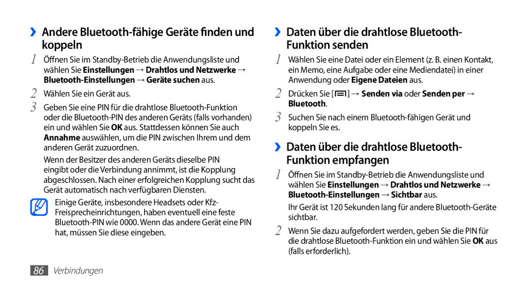 Samsung GT-S5830RWAEPL, GT-S5830OKZDBT manual ››Andere Bluetooth-fähige Geräte finden und koppeln, Wählen Sie ein Gerät aus 