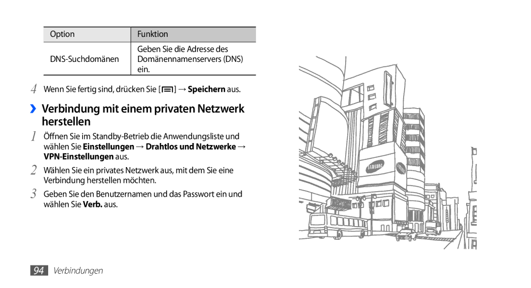 Samsung GT-S5830OKZDTM ››Verbindung mit einem privaten Netzwerk herstellen, Option Funktion Geben Sie die Adresse des 