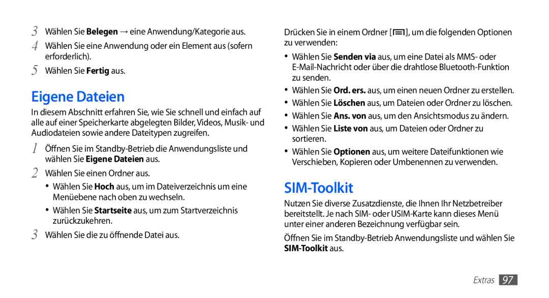 Samsung GT-S5830RWAATO, GT-S5830OKZDBT, GT-S5830OKYXEG, GT-S5830OKADBT, GT-S5830OKACOS manual Eigene Dateien, SIM-Toolkit 