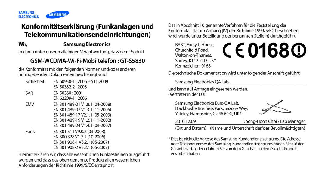 Samsung GT-S5830RWADTM, GT-S5830OKZDBT, GT-S5830OKYXEG, GT-S5830OKADBT, GT-S5830OKACOS GSM-WCDMA-Wi-Fi-Mobiltelefon GT-S5830 
