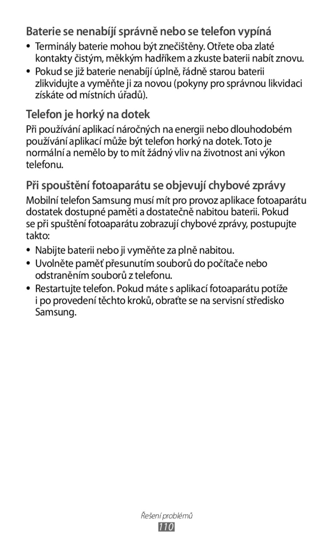 Samsung GT-S5830RWAO2C, GT-S5830PPAXSK, GT-S5830OKATMS, GT2S5830OKATMZ, GT2S5830OKAORS manual Telefon je horký na dotek 