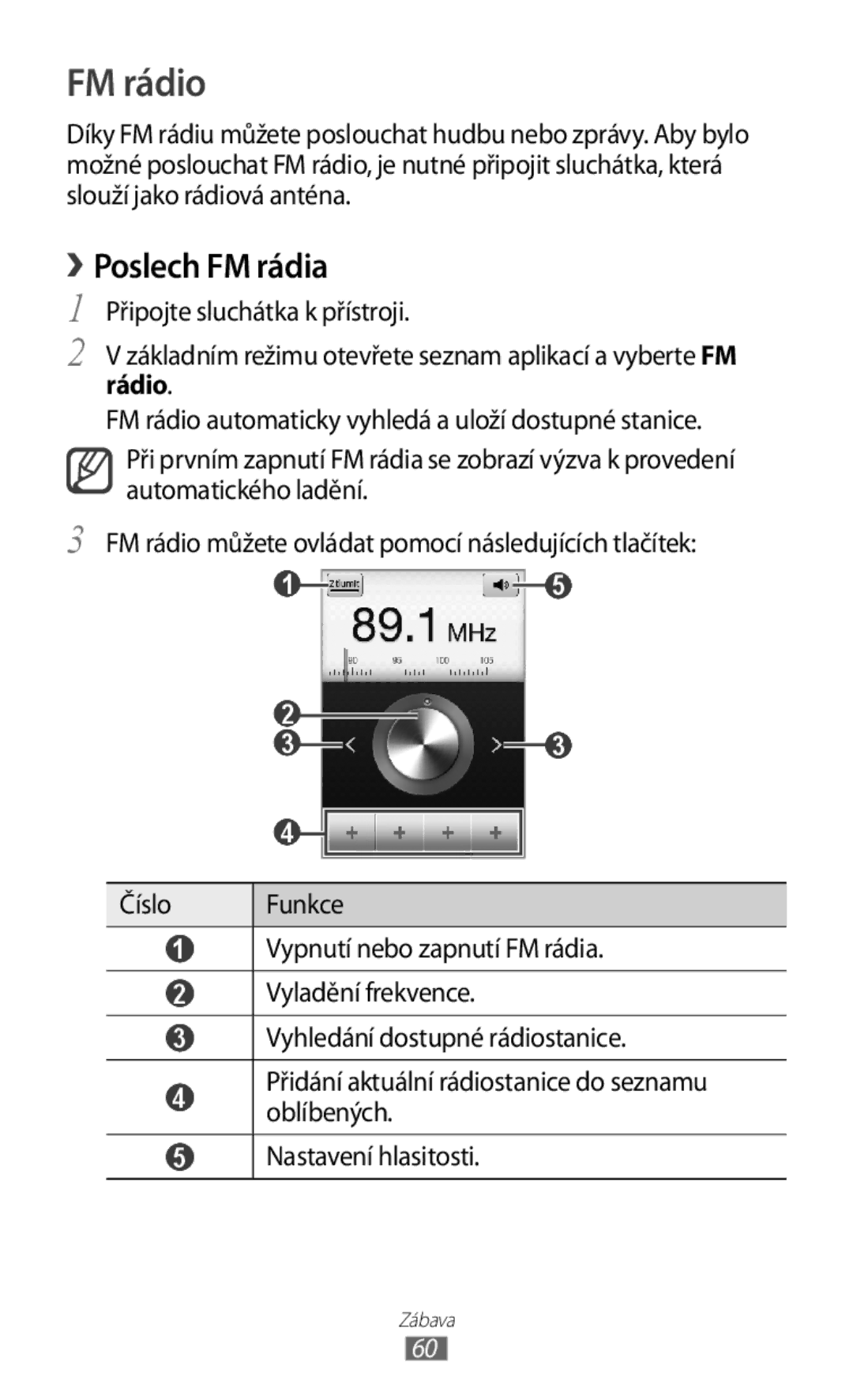 Samsung GT-S5830OKYXSK, GT-S5830PPAXSK, GT-S5830OKATMS, GT2S5830OKATMZ, GT2S5830OKAORS manual FM rádio, › Poslech FM rádia 