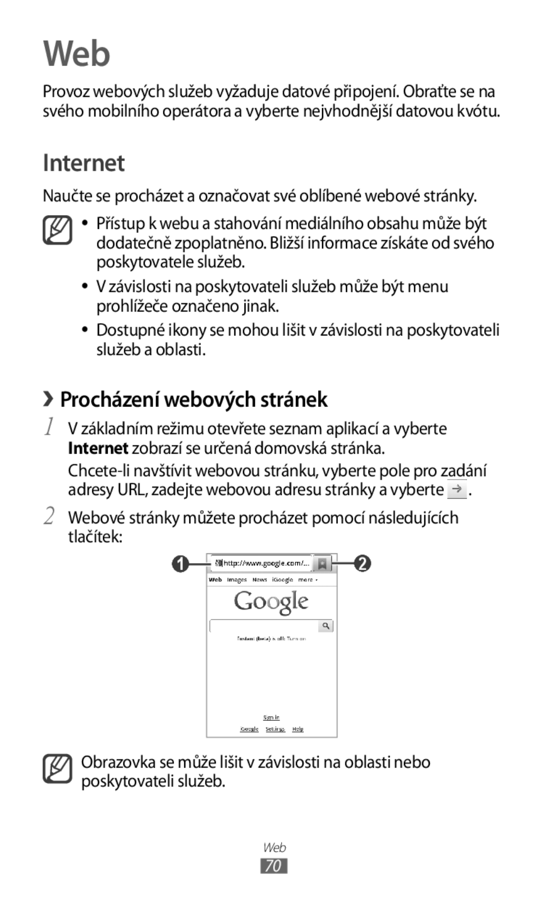 Samsung GT-S5830RWAXEZ, GT-S5830PPAXSK, GT-S5830OKATMS, GT2S5830OKATMZ manual Web, Internet, › Procházení webových stránek 