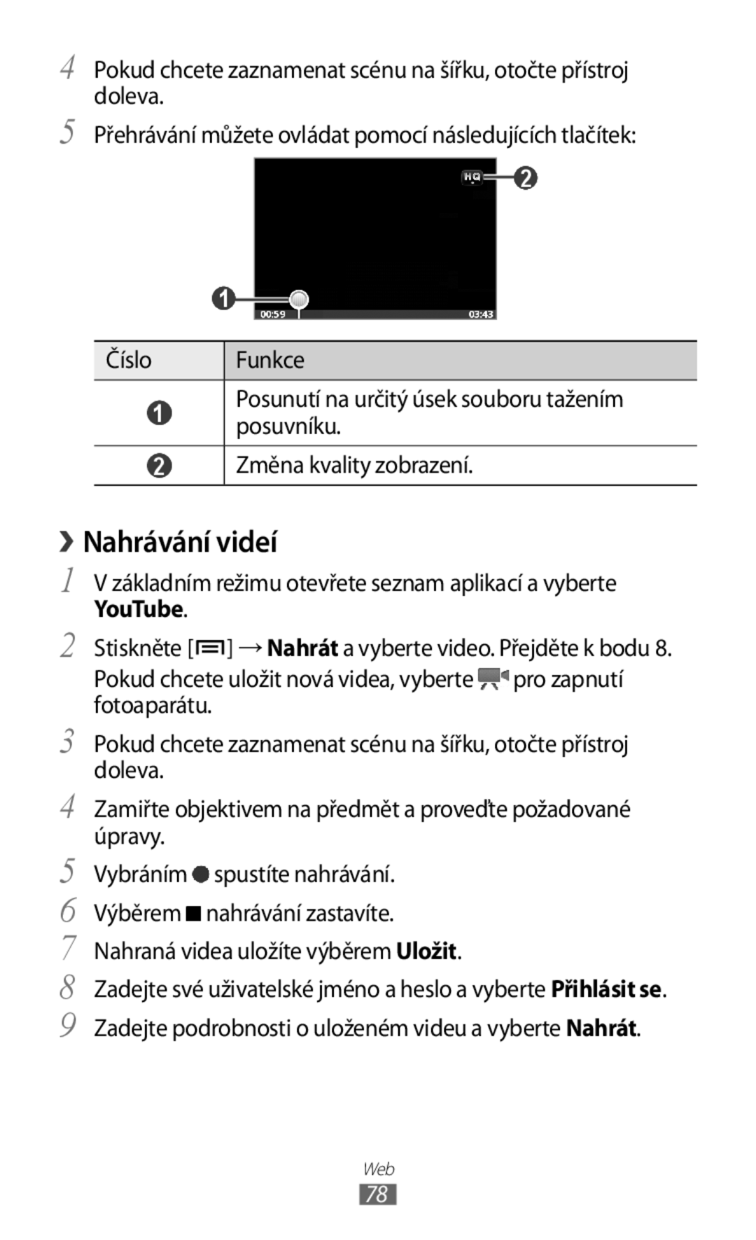 Samsung GT2S5830UWAXSK, GT-S5830PPAXSK, GT-S5830OKATMS, GT2S5830OKATMZ, GT2S5830OKAORS, GT-S5830PPAORO manual › Nahrávání videí 