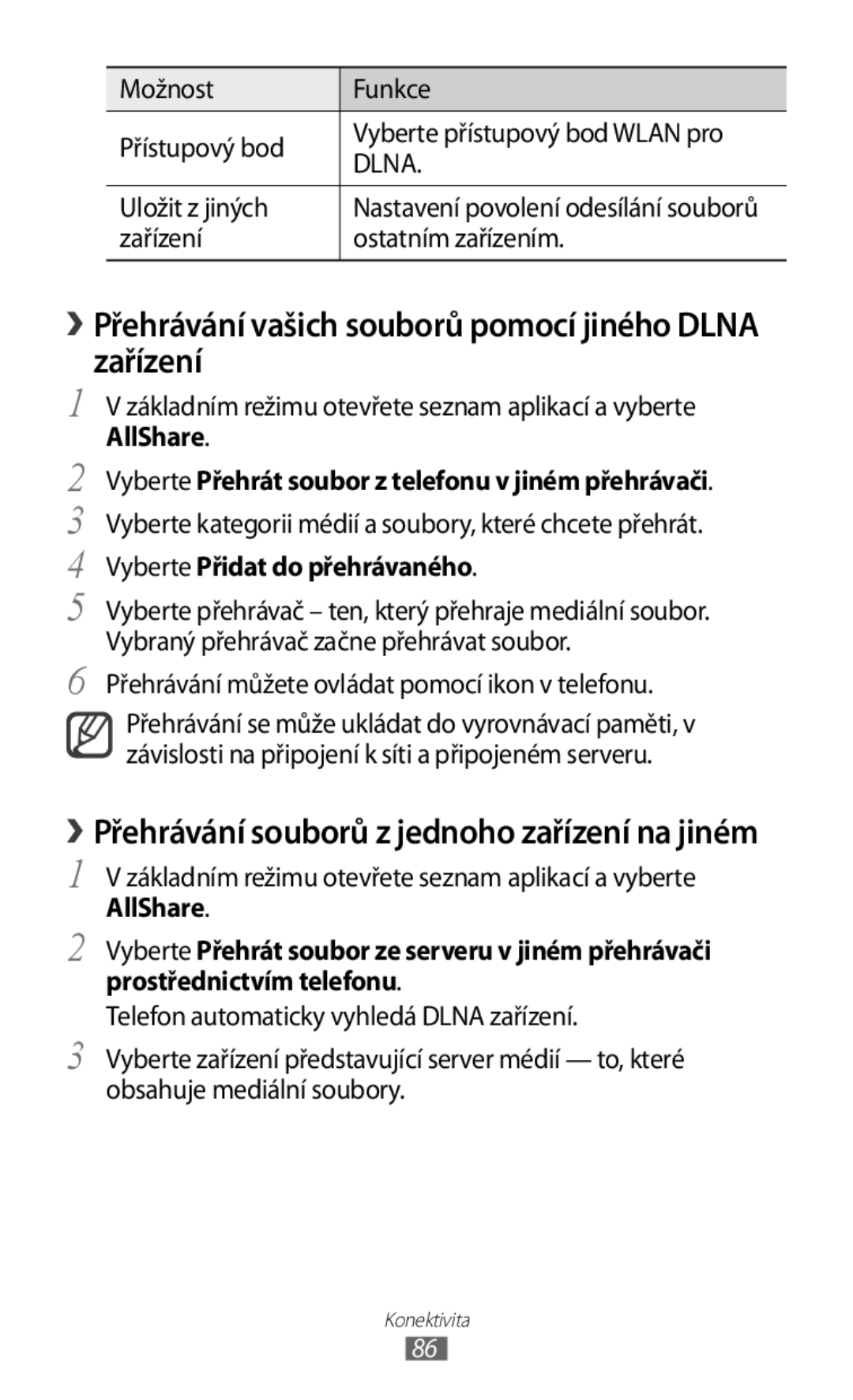 Samsung GT2S5830OKAORS manual › Přehrávání vašich souborů pomocí jiného Dlna zařízení, Vyberte Přidat do přehrávaného 