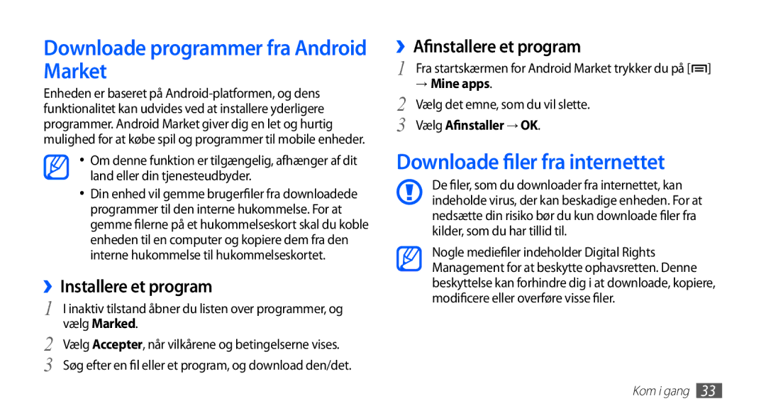 Samsung GT-S5830RWINEE Downloade programmer fra Android Market, Downloade filer fra internettet, ››Installere et program 