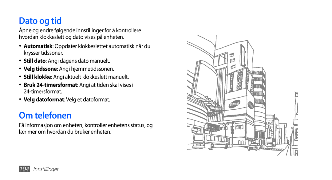 Samsung GT-S5830PPINEE, GT-S5830RWINEE, GT-S5830UWINEE manual Dato og tid, Om telefonen, Velg datoformat Velg et datoformat 