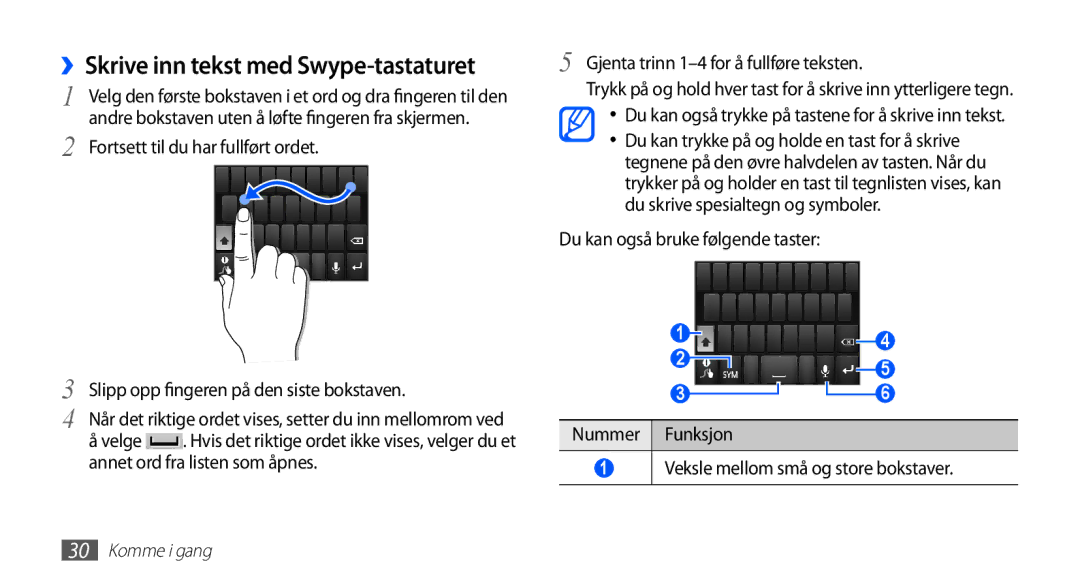 Samsung GT-S5830UWINEE, GT-S5830PPINEE, GT-S5830RWINEE, GT-S5830OKINEE manual ››Skrive inn tekst med Swype-tastaturet 