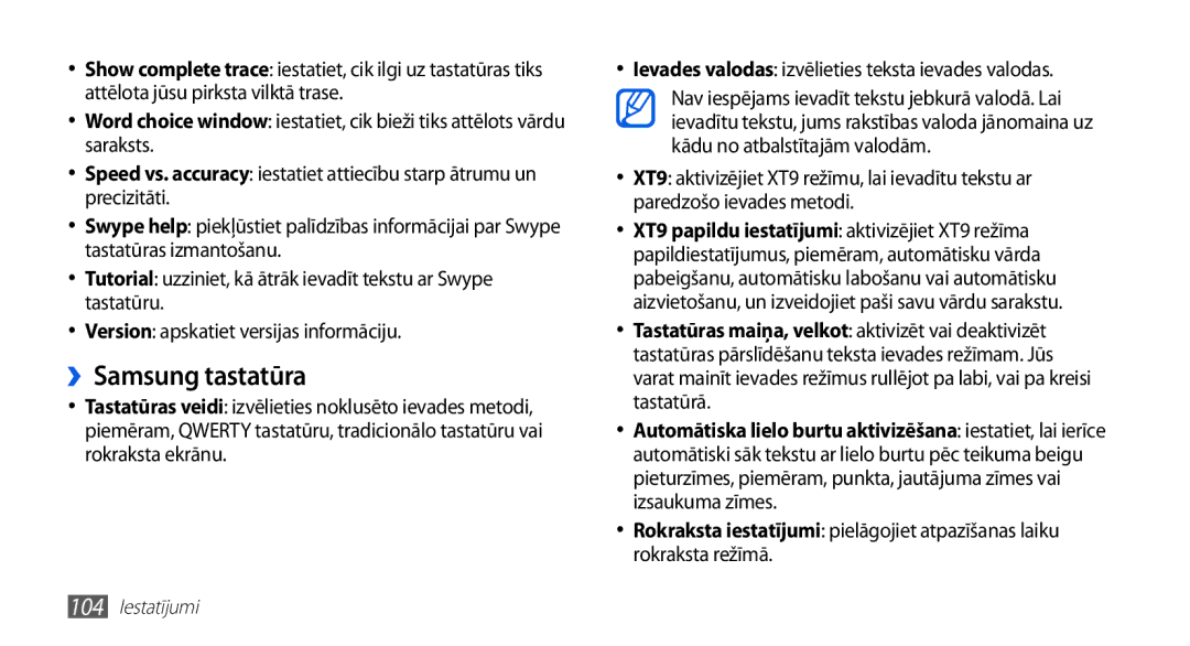 Samsung GT-S5830RWASEB, GT-S5830OKASEB manual ››Samsung tastatūra, Ievades valodas izvēlieties teksta ievades valodas 