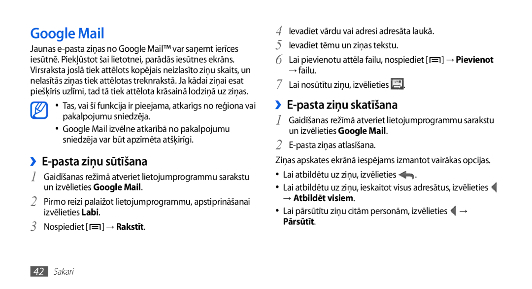 Samsung GT-S5830OKASEB, GT-S5830RWASEB Google Mail, ››E-pasta ziņu sūtīšana, ››E-pasta ziņu skatīšana, → Atbildēt visiem 