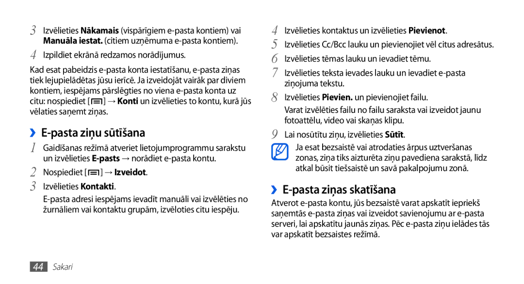 Samsung GT-S5830RWASEB, GT-S5830OKASEB, GT-S5830OKABAL manual ››E-pasta ziņas skatīšana 