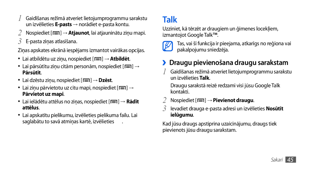 Samsung GT-S5830OKASEB, GT-S5830RWASEB, GT-S5830OKABAL manual Talk, ››Draugu pievienošana draugu sarakstam, Ielūgumu 