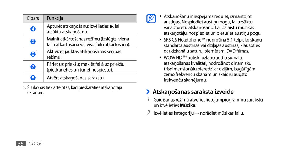 Samsung GT-S5830OKABAL, GT-S5830RWASEB manual ››Atskaņošanas saraksta izveide, Aktivizēt jauktas atskaņošanas secības režīmu 