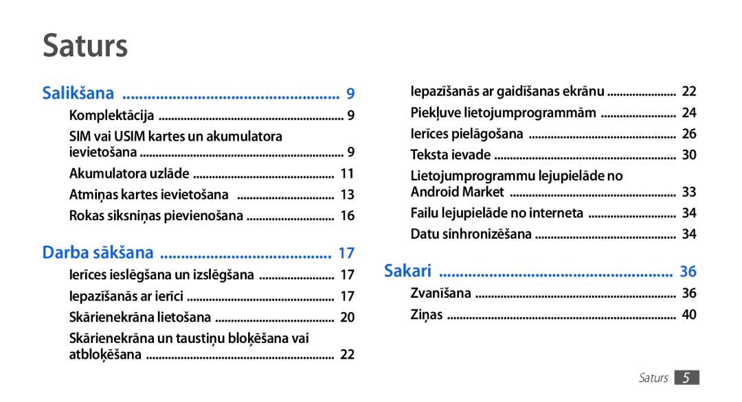 Samsung GT-S5830RWASEB, GT-S5830OKASEB manual Saturs, SIM vai Usim kartes un akumulatora, Lietojumprogrammu lejupielāde no 