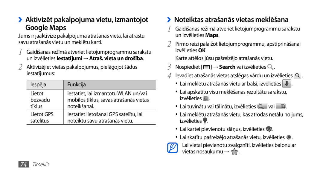 Samsung GT-S5830RWASEB Google Maps, ››Noteiktas atrašanās vietas meklēšana, ››Aktivizēt pakalpojuma vietu, izmantojot 