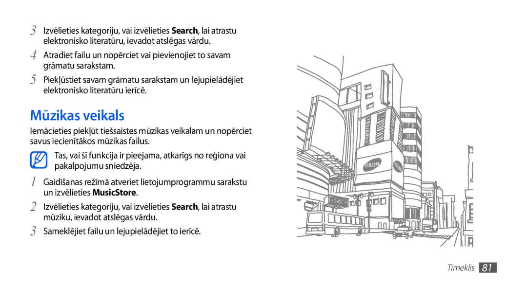 Samsung GT-S5830OKASEB, GT-S5830RWASEB, GT-S5830OKABAL manual Mūzikas veikals, Sameklējiet failu un lejupielādējiet to ierīcē 