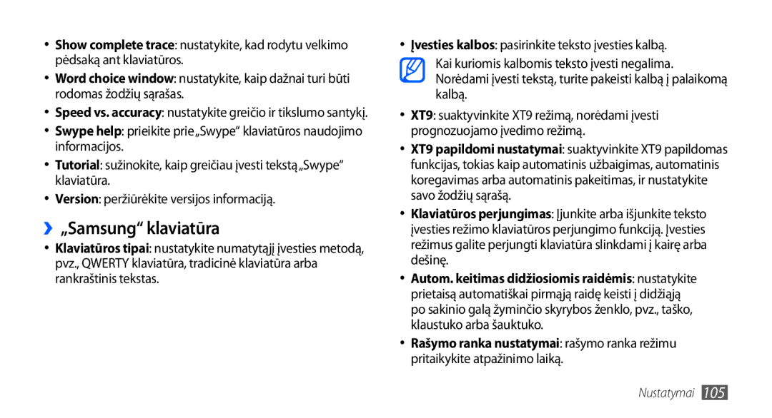 Samsung GT-S5830OKASEB, GT-S5830RWASEB, GT-S5830OKABAL manual ››„Samsung klaviatūra 