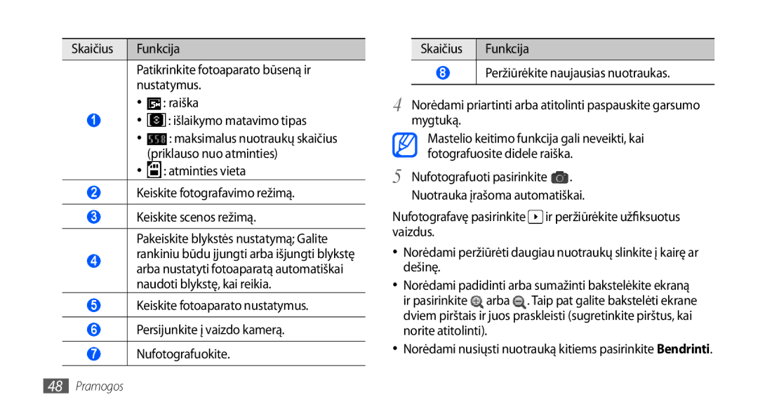 Samsung GT-S5830OKASEB, GT-S5830RWASEB, GT-S5830OKABAL manual Nufotografuoti pasirinkite 
