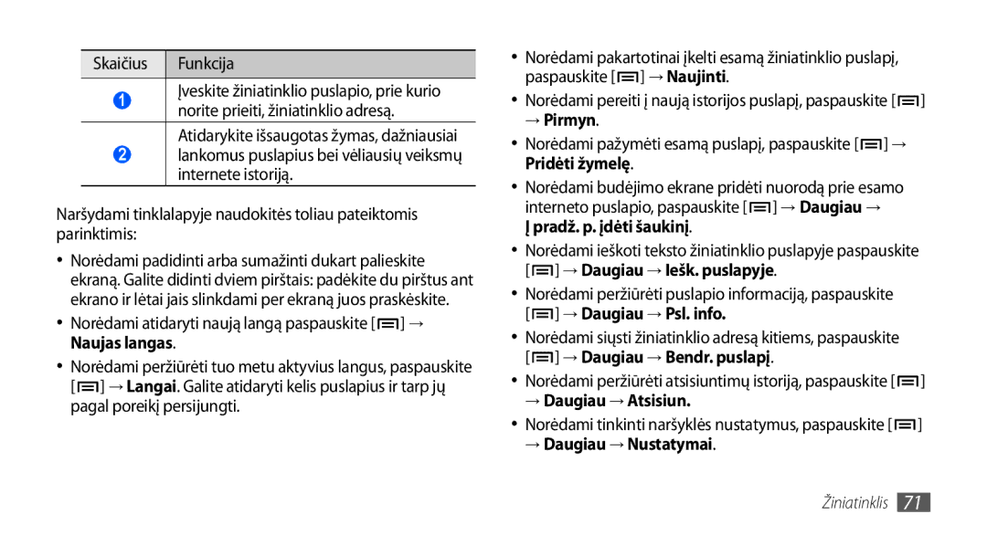 Samsung GT-S5830RWASEB manual Norėdami atidaryti naują langą paspauskite → Naujas langas, → Pirmyn, Pradž. p. įdėti šaukinį 