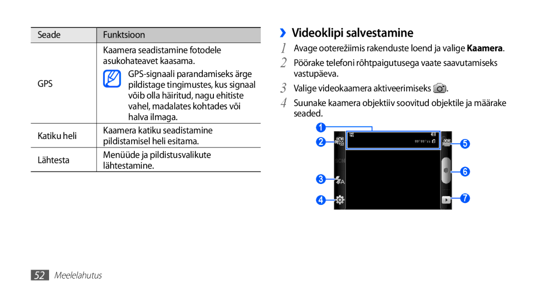 Samsung GT-S5830OKABAL, GT-S5830RWASEB, GT-S5830OKASEB manual ››Videoklipi salvestamine, Halva ilmaga, Vastupäeva, Seaded 