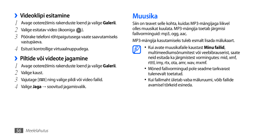 Samsung GT-S5830RWASEB, GT-S5830OKASEB, GT-S5830OKABAL manual Muusika, ››Videoklipi esitamine 