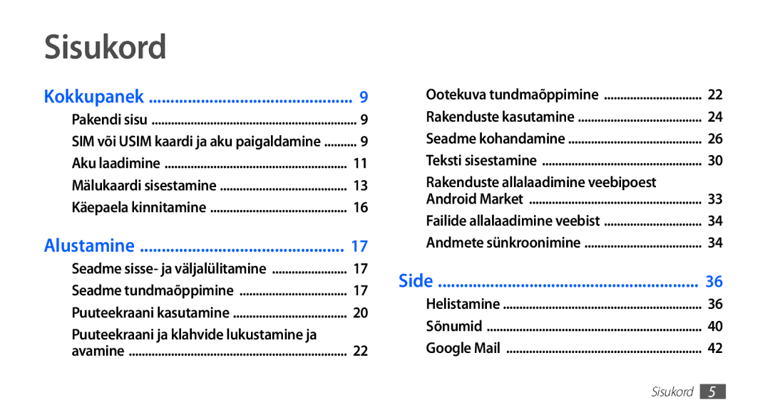 Samsung GT-S5830RWASEB, GT-S5830OKASEB, GT-S5830OKABAL manual Sisukord, Rakenduste allalaadimine veebipoest 