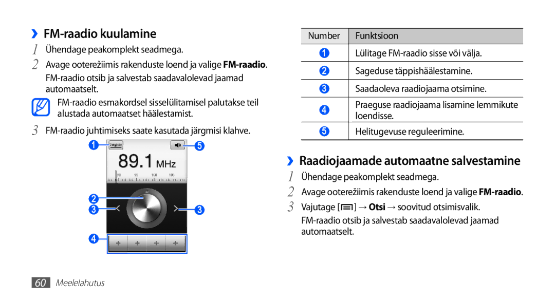 Samsung GT-S5830OKASEB, GT-S5830RWASEB manual ››FM-raadio kuulamine, ››Raadiojaamade automaatne salvestamine, Automaatselt 