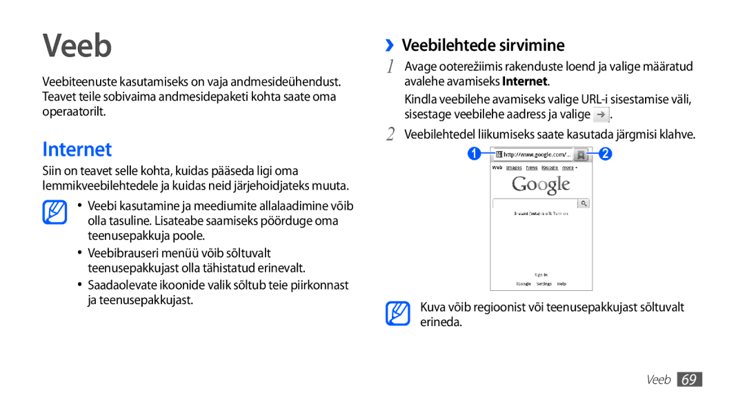 Samsung GT-S5830OKASEB Internet, ››Veebilehtede sirvimine, Kuva võib regioonist või teenusepakkujast sõltuvalt erineda 