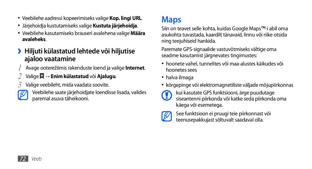 Samsung GT-S5830OKASEB, GT-S5830RWASEB, GT-S5830OKABAL Maps, ››Hiljuti külastatud lehtede või hiljutise ajaloo vaatamine 