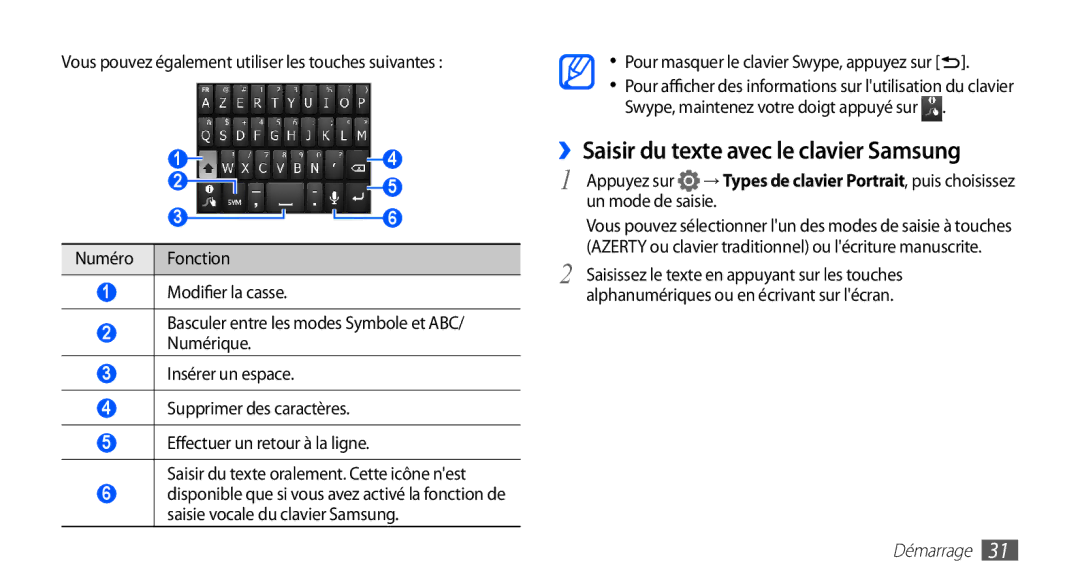 Samsung GT-S5830UWAFTM manual ››Saisir du texte avec le clavier Samsung, Pour masquer le clavier Swype, appuyez sur 