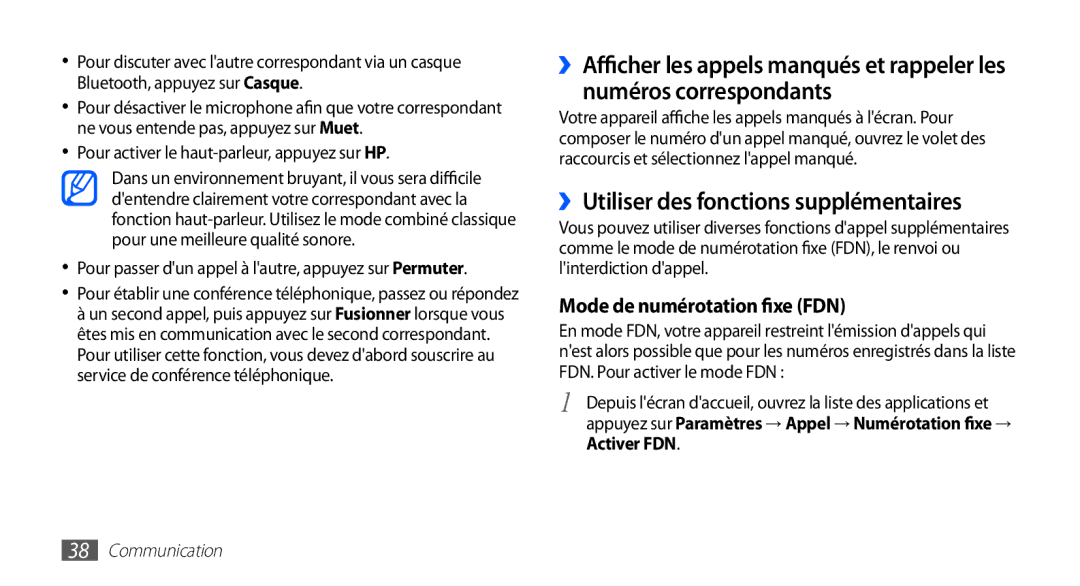 Samsung GT-S5830RWAVGF, GT-S5830RWASFR manual ››Utiliser des fonctions supplémentaires, Mode de numérotation fixe FDN 