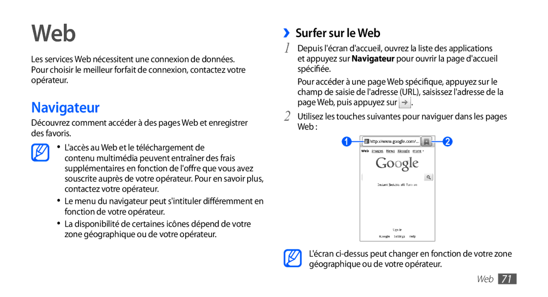 Samsung GT-S5830RWASFR, GT-S5830OKAXEF, GT-S5830RWAFRE, GT-S5830RWAVGF, GT-S5830OKZBOG Navigateur, ››Surfer sur le Web 