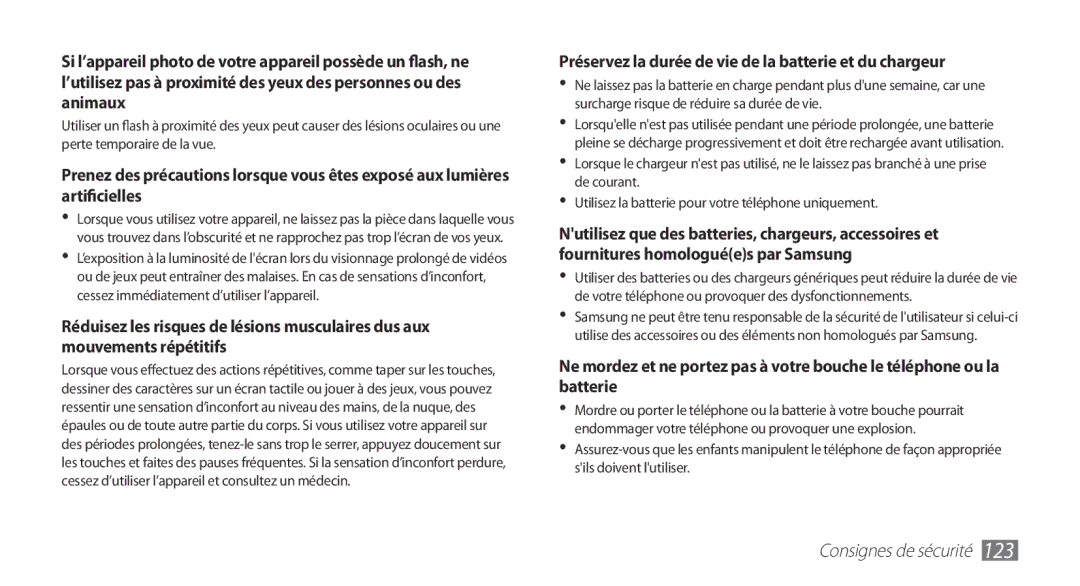 Samsung GT-S5830RWAXEF, GT-S5830RWASFR, GT-S5830OKAXEF manual Préservez la durée de vie de la batterie et du chargeur 