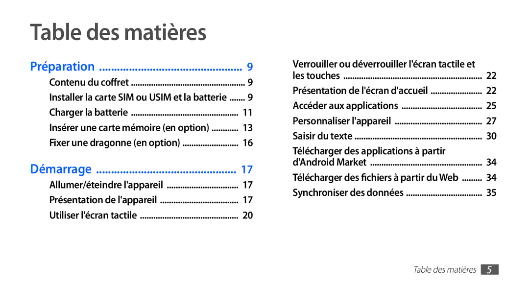 Samsung GT-S5830OKAVGF, GT-S5830RWASFR, GT-S5830OKAXEF manual Télécharger des applications à partir, Table des matières 