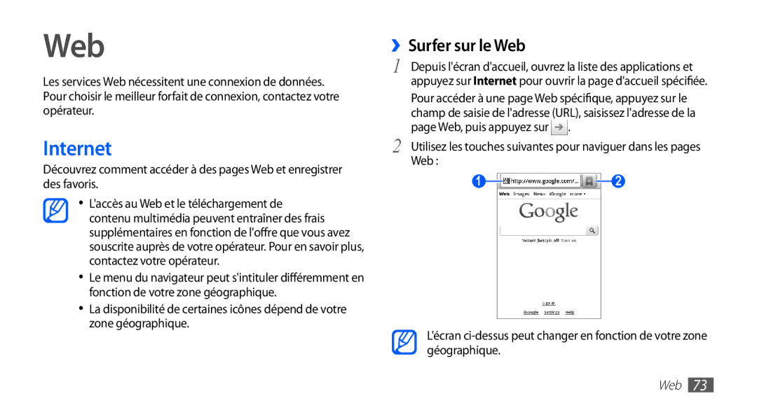 Samsung GT-S5830OKAXEF, GT-S5830RWASFR, GT-S5830RWAFRE, GT-S5830RWAVGF, GT-S5830OKZBOG manual Internet, ››Surfer sur le Web 