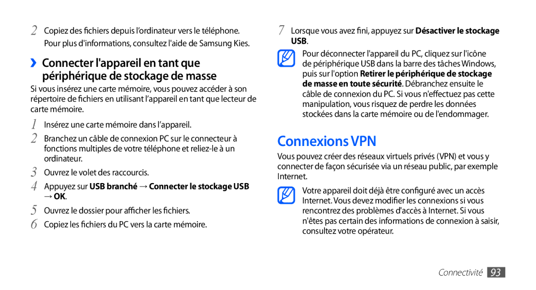 Samsung GT-S5830RWAVGF, GT-S5830RWASFR, GT-S5830OKAXEF manual Connexions VPN, Ordinateur, Ouvrez le volet des raccourcis 