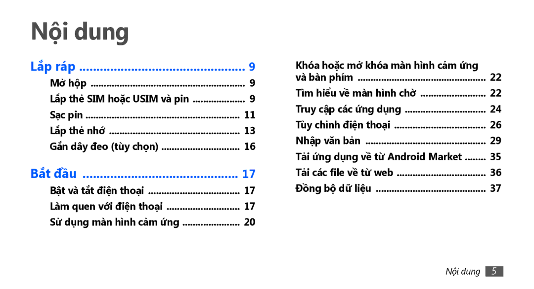 Samsung GT-S5830RWAXEV, GT-S5830OKAXEV, GT-S5830UWAXXV, GT-S5830OKAXXV, GT-S5830RWAXXV manual Nội dung 