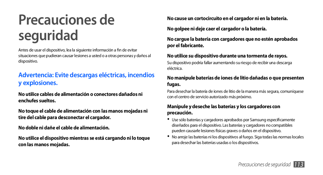 Samsung GT-S5830RWAAMN, GT-S5830UWAXEC, GT-S5830RWAATL, GT-S5830PPAYOG, GT-S5830OKAAMN manual Precauciones de seguridad 