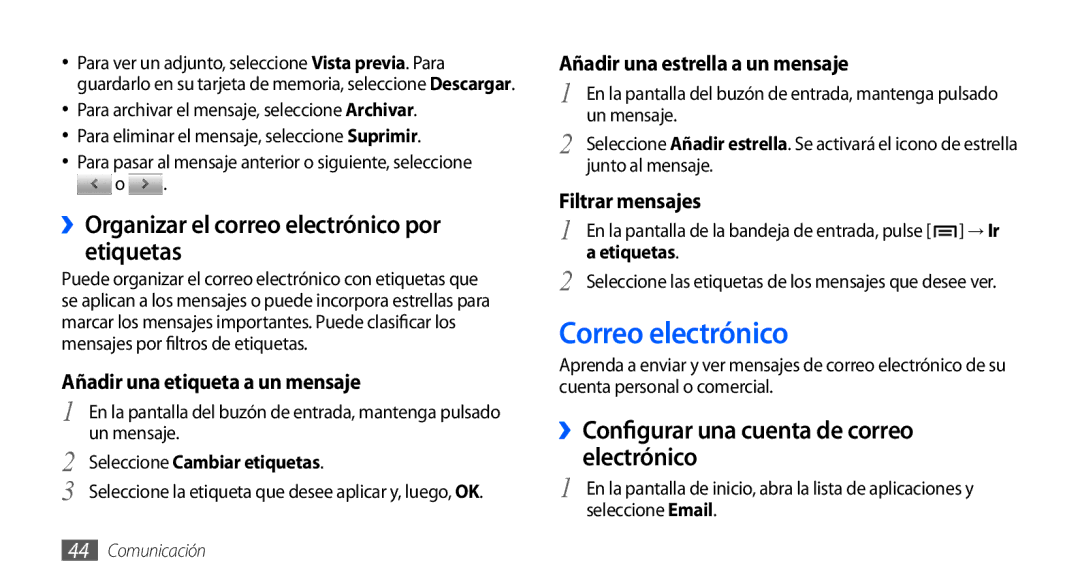 Samsung GT-S5830UWAATL Correo electrónico, ››Organizar el correo electrónico por etiquetas, Seleccione Cambiar etiquetas 